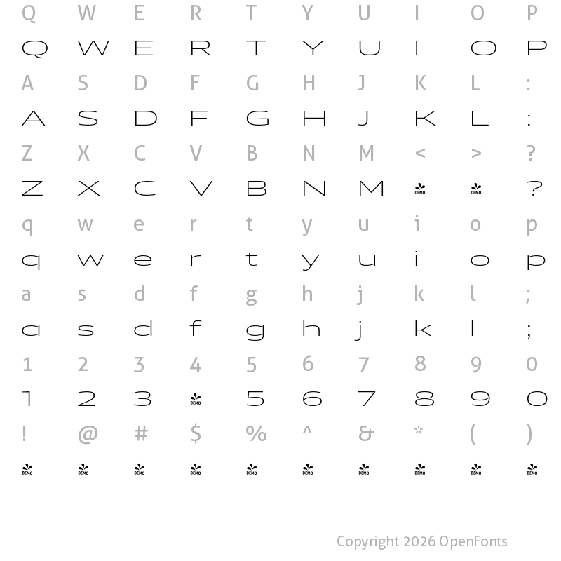 Character Map of FONTSPRING DEMO - Vast XXL Extra Light Regular