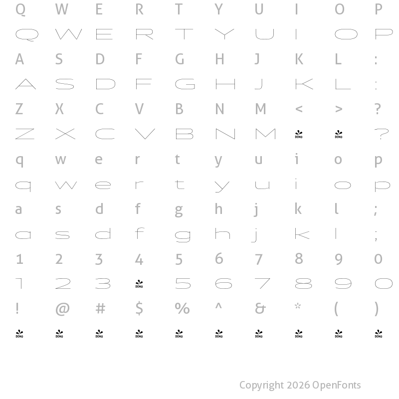 Character Map of FONTSPRING DEMO - Vast XXXL Thin Regular