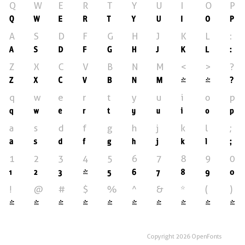 Character Map of FONTSPRING DEMO - Vecta Bold