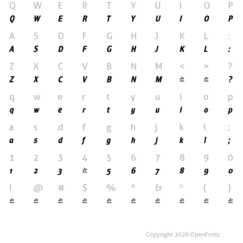 Character Map of FONTSPRING DEMO - Vecta Bold Italic