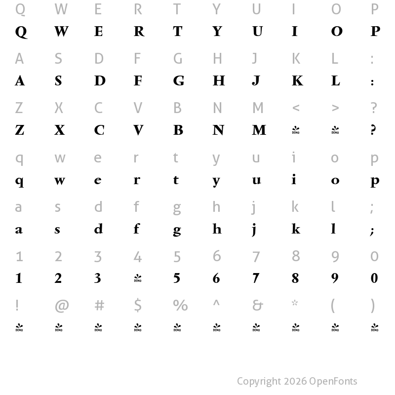 Character Map of FONTSPRING DEMO - Vendome FS Bold