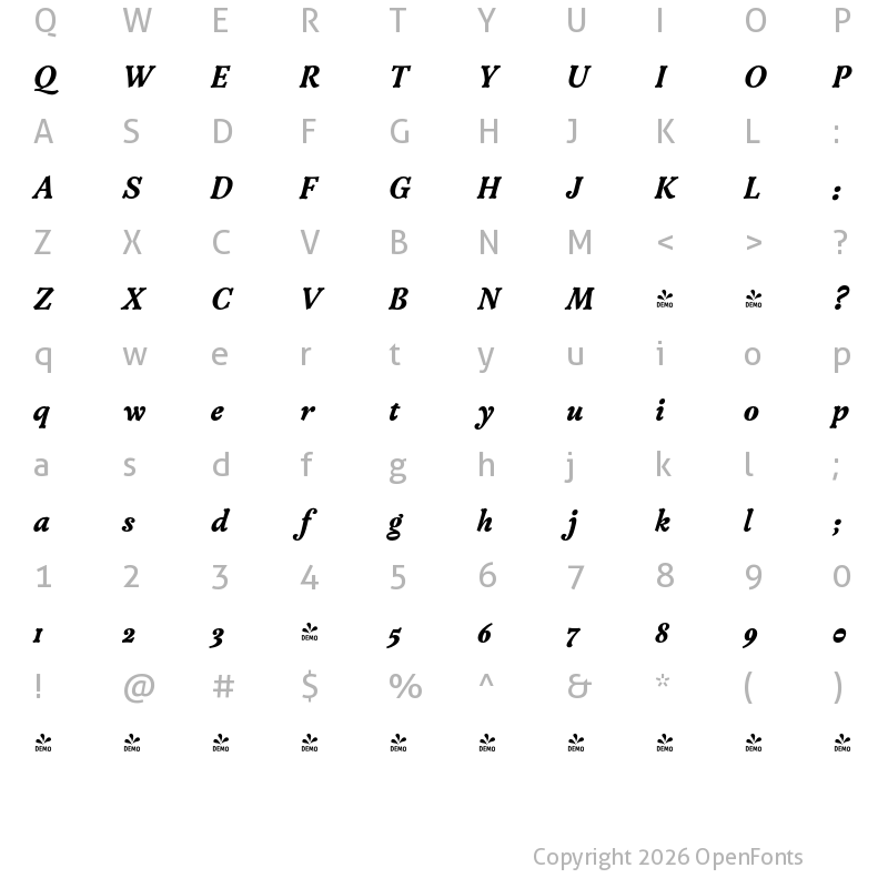 Character Map of FONTSPRING DEMO - Versina Black It Regular