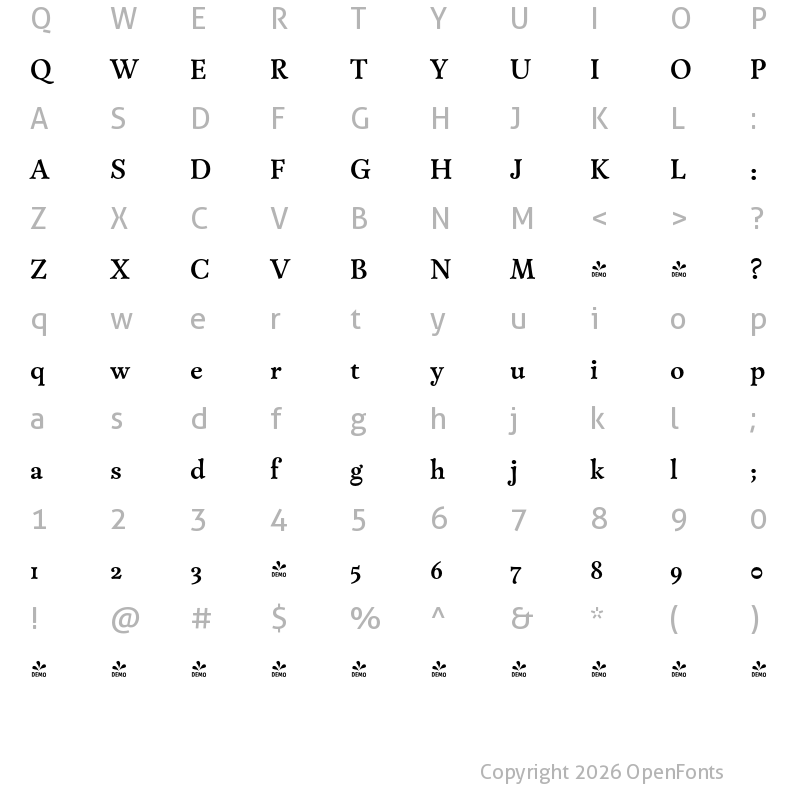 Character Map of FONTSPRING DEMO - Versina Bold Regular