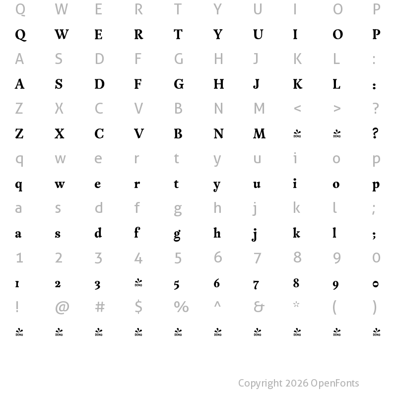 Character Map of FONTSPRING DEMO - Versina ExtraBold Regular