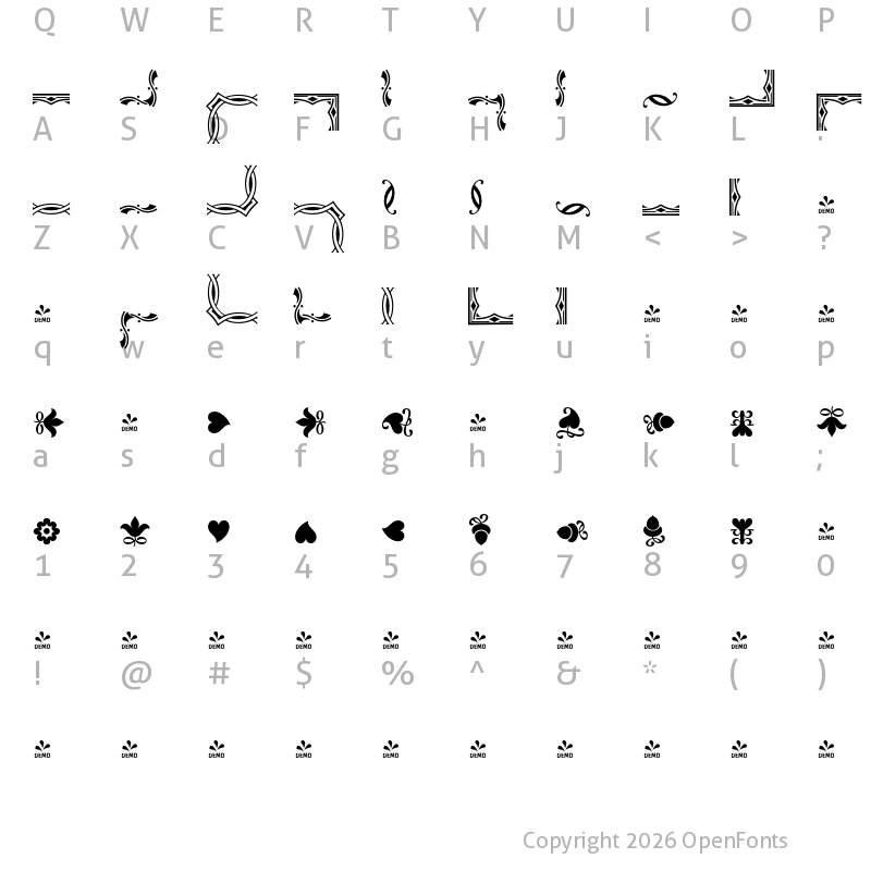Character Map of FONTSPRING DEMO - Versina Ornaments Regular