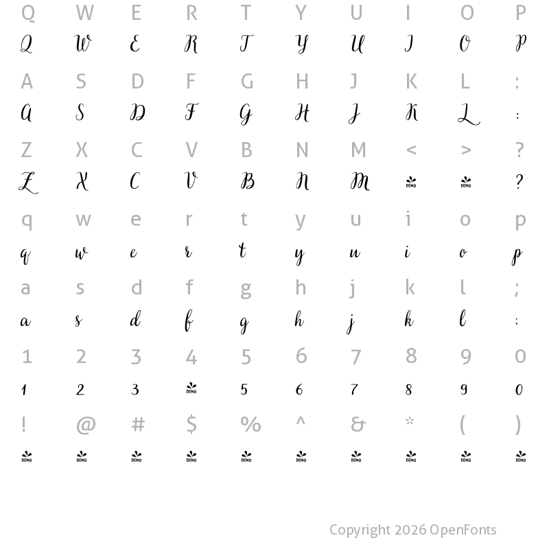 Character Map of FONTSPRING DEMO - VeryBerry Pro Regular