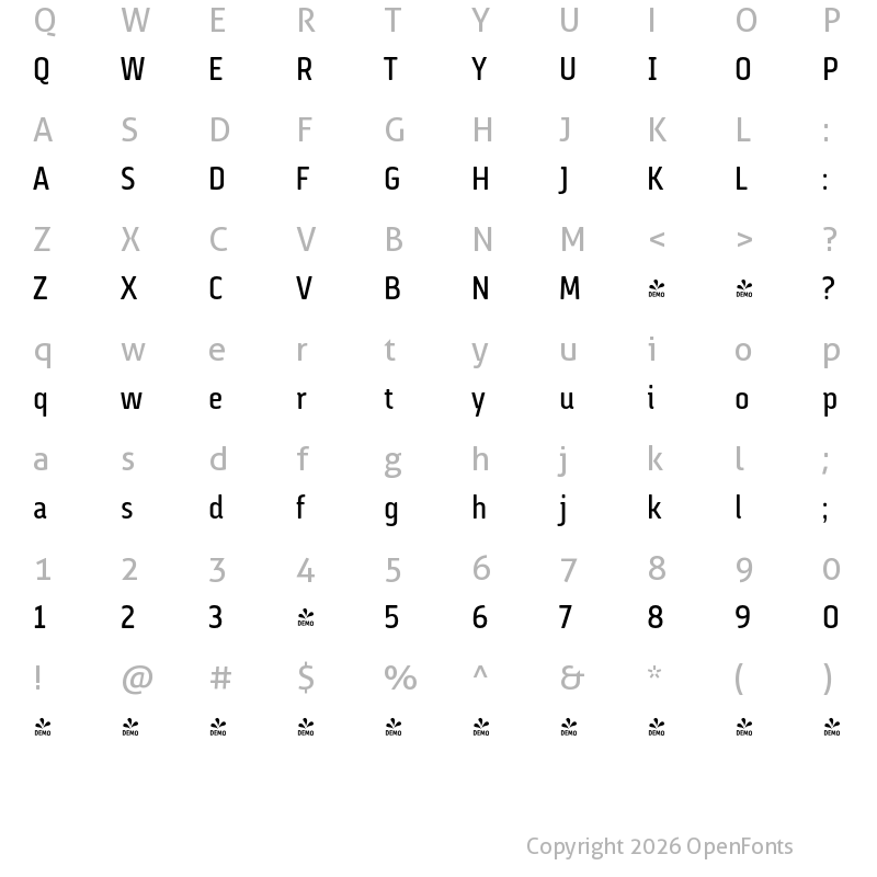 Character Map of FONTSPRING DEMO - Via Sans Regular