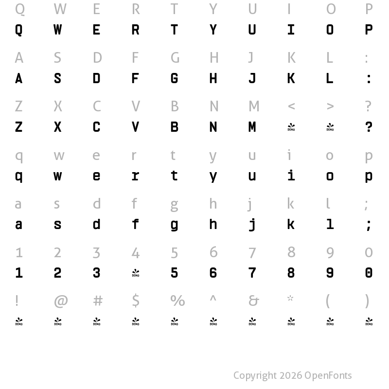 Character Map of FONTSPRING DEMO - Vin Mono Pro ExtBd Regular