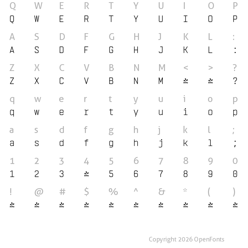 Character Map of FONTSPRING DEMO - Vin Mono Pro Light Regular