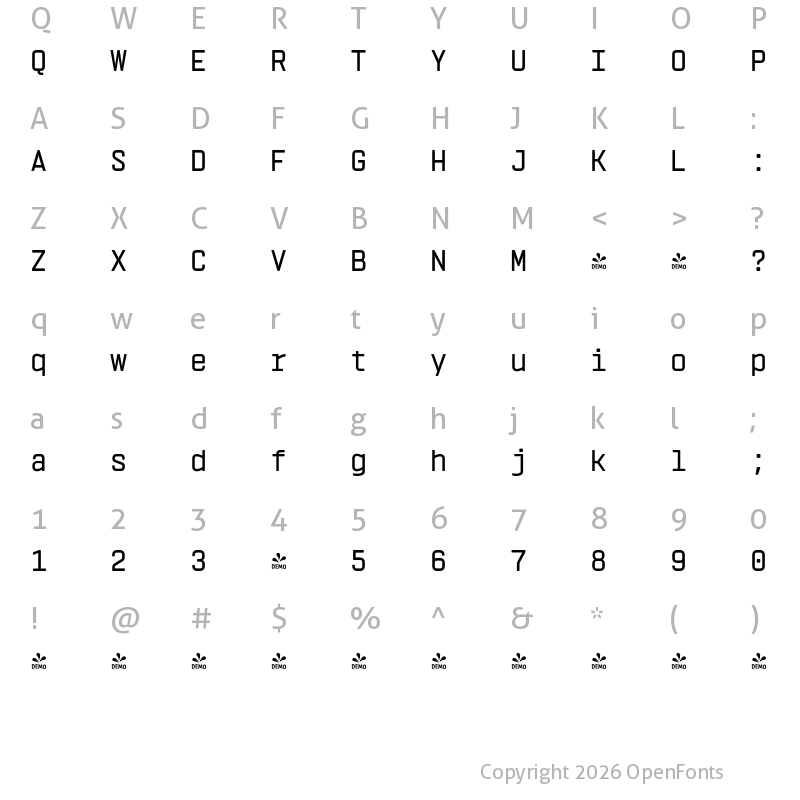 Character Map of FONTSPRING DEMO - Vin Mono Pro Med Regular