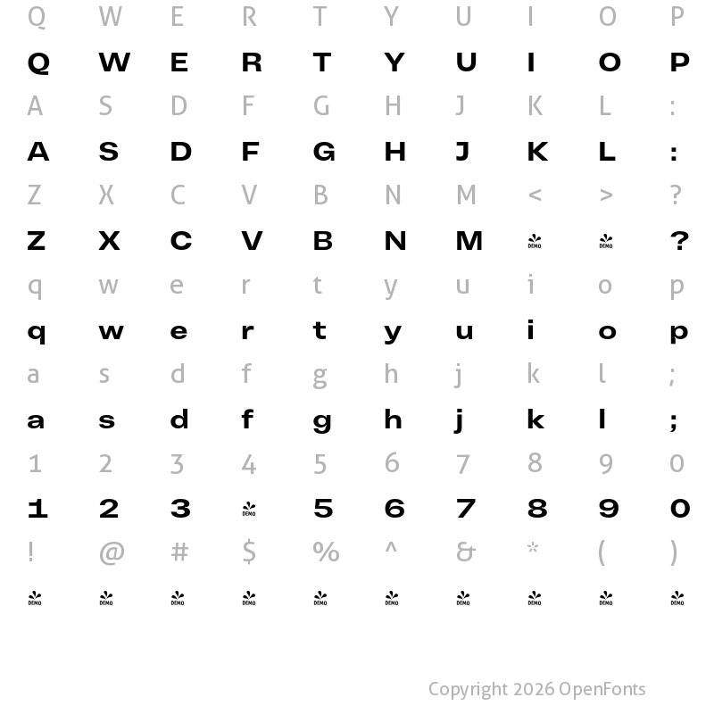 Character Map of FONTSPRING DEMO - Vinila Extended Bold