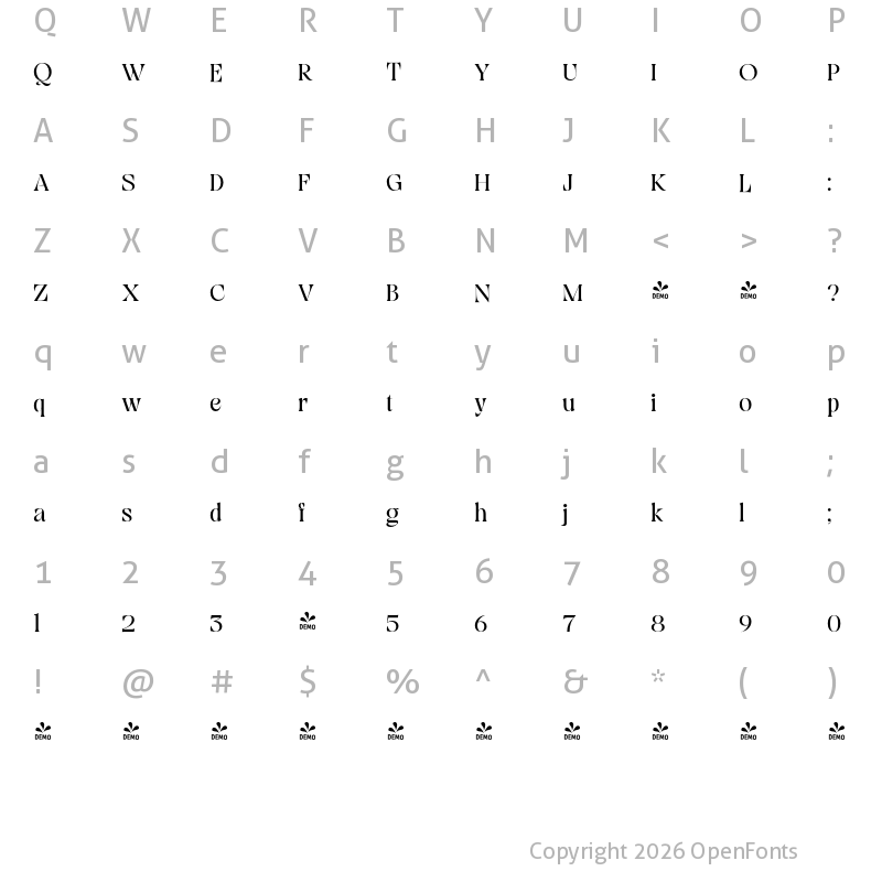 Character Map of FONTSPRING DEMO - Viory Light Regular