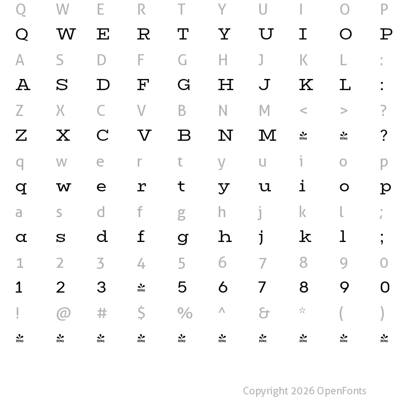 Character Map of FONTSPRING DEMO - Vivala G-Slab Medium Regular