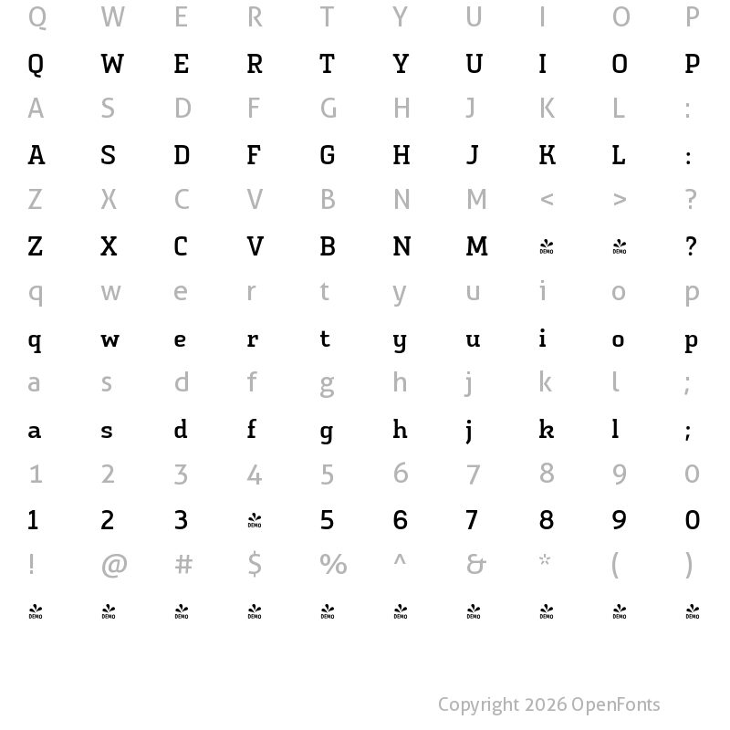 Character Map of FONTSPRING DEMO - Vivala Slab Medium Regular