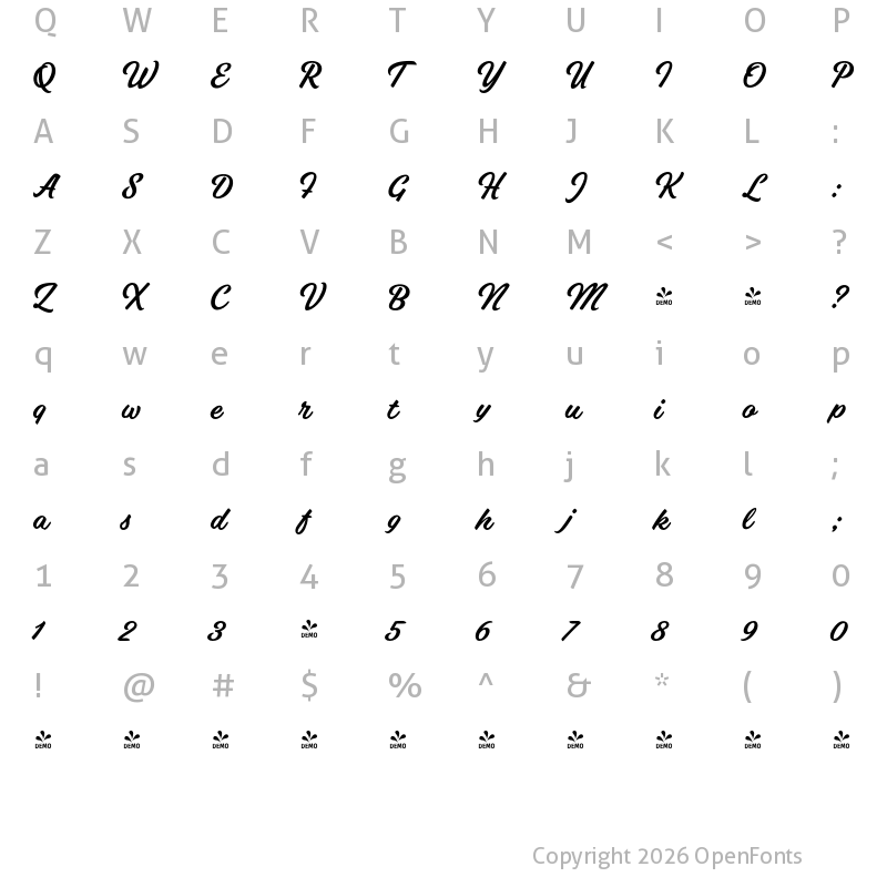 Character Map of FONTSPRING DEMO - Vodka Brush Regular