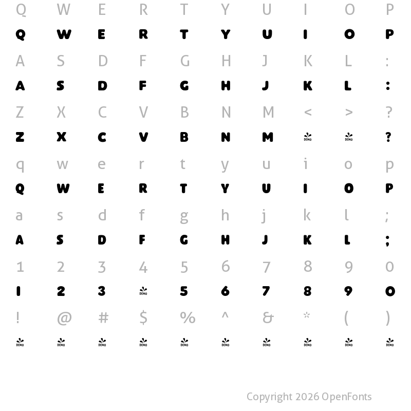 Character Map of FONTSPRING DEMO - Vodka Sans Regular