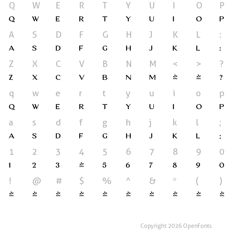 Character Map of FONTSPRING DEMO - Vogue Sans Bold