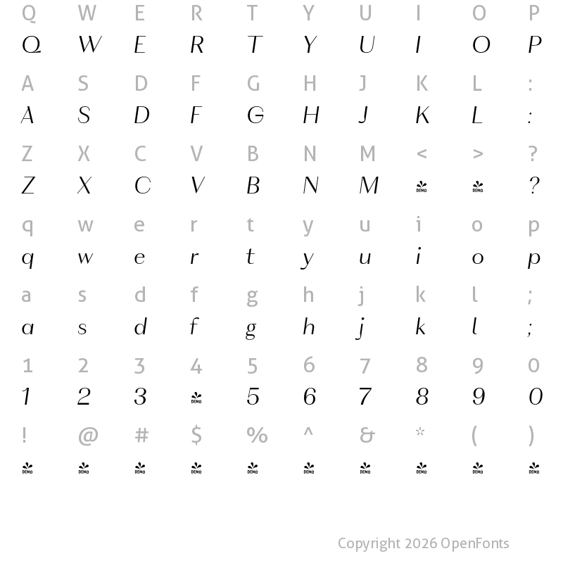 Character Map of FONTSPRING DEMO - VolkoSans Poster Ultra Light It Regular