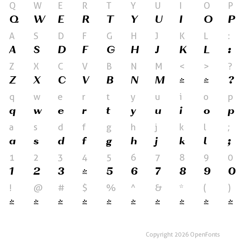 Character Map of FONTSPRING DEMO - VolkoSans Text Black Italic Regular
