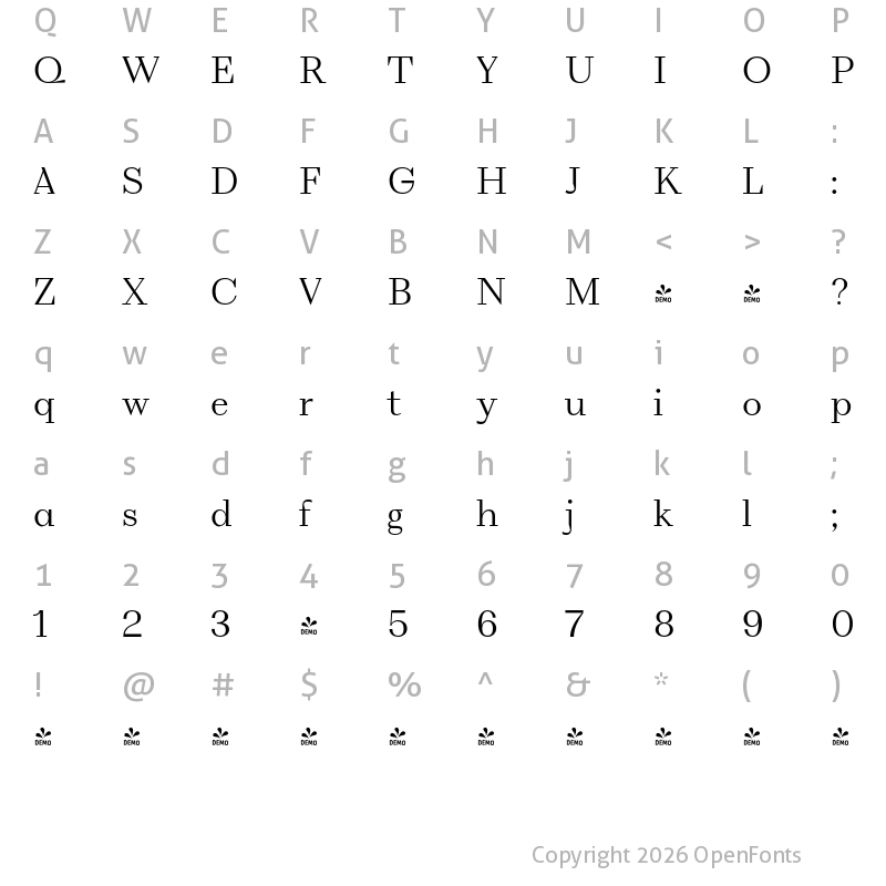 Character Map of FONTSPRING DEMO - VolkoSerif Display Ultra Light Regular