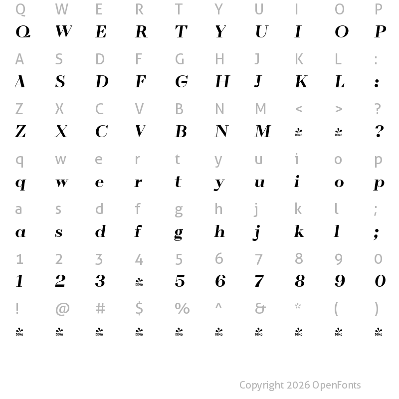 Character Map of FONTSPRING DEMO - VolkoSerif Poster Italic Bold