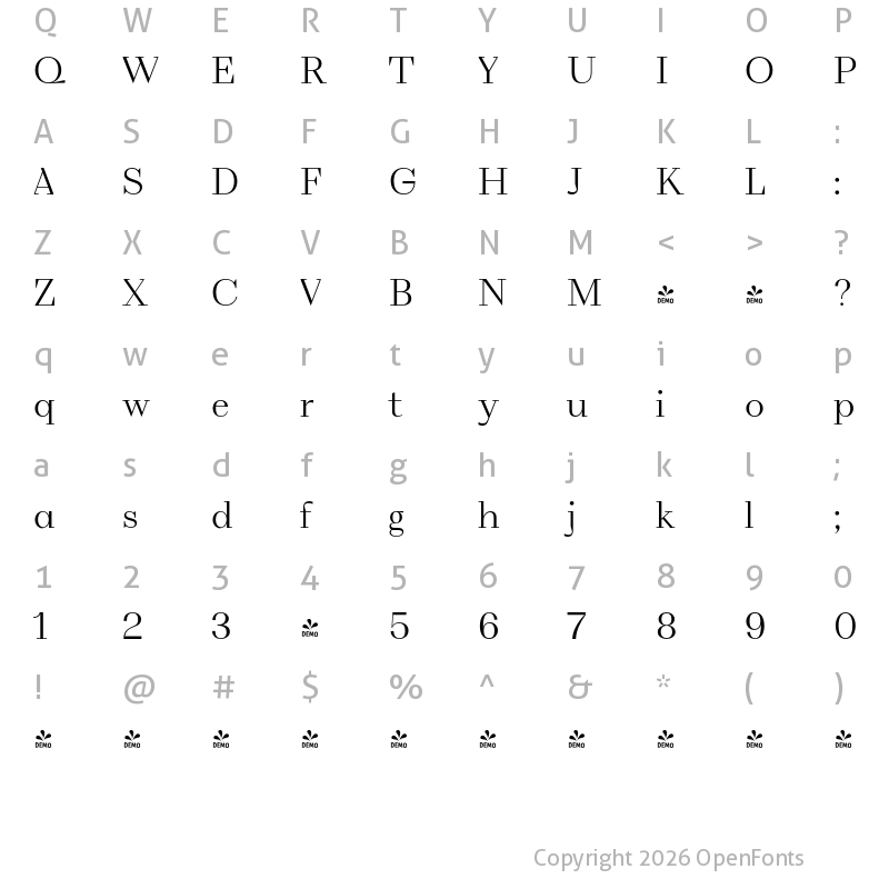 Character Map of FONTSPRING DEMO - VolkoSerif Poster Ultra Light Regular