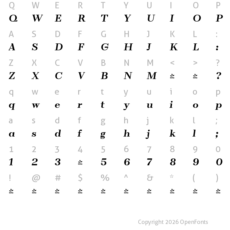 Character Map of FONTSPRING DEMO - VolkoSerif Text Italic Bold