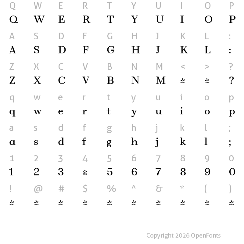 Character Map of FONTSPRING DEMO - VolkoSerif Text Regular