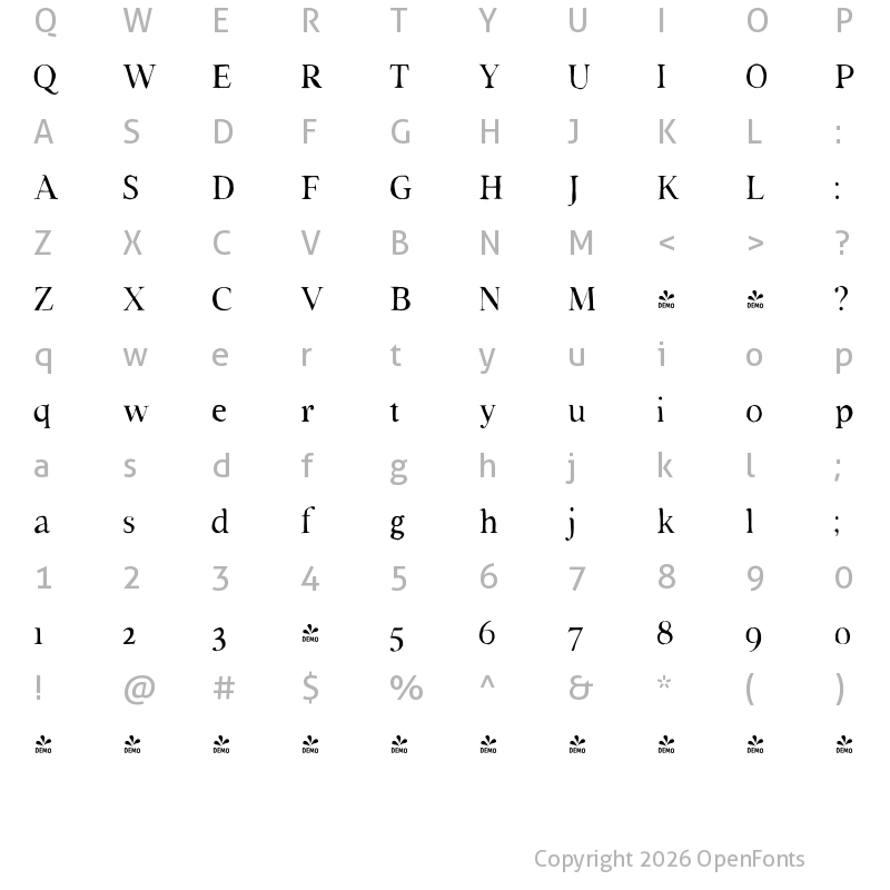 Character Map of FONTSPRING DEMO - VolumeTC-RusticSolidLight Rustic Solid Light