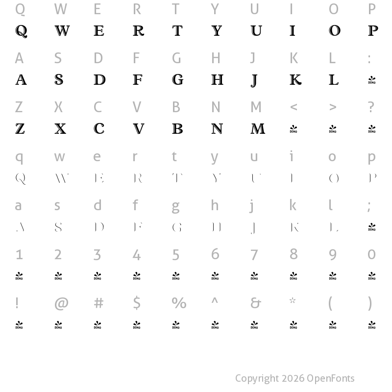 Character Map of FONTSPRING DEMO - Vulpa Drop Caps Regular