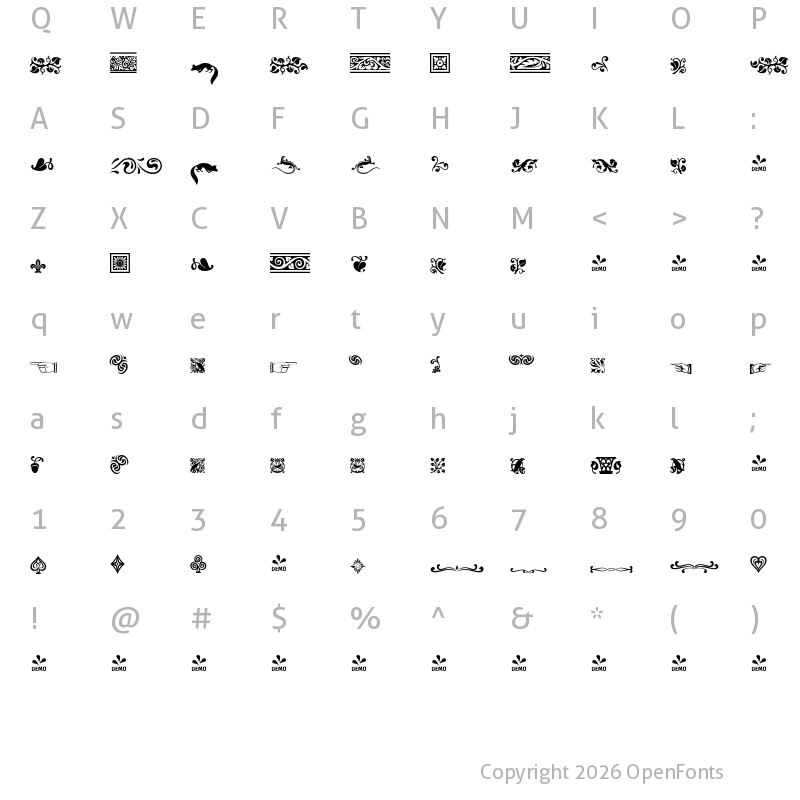 Character Map of FONTSPRING DEMO - Vulpa Ornaments Regular