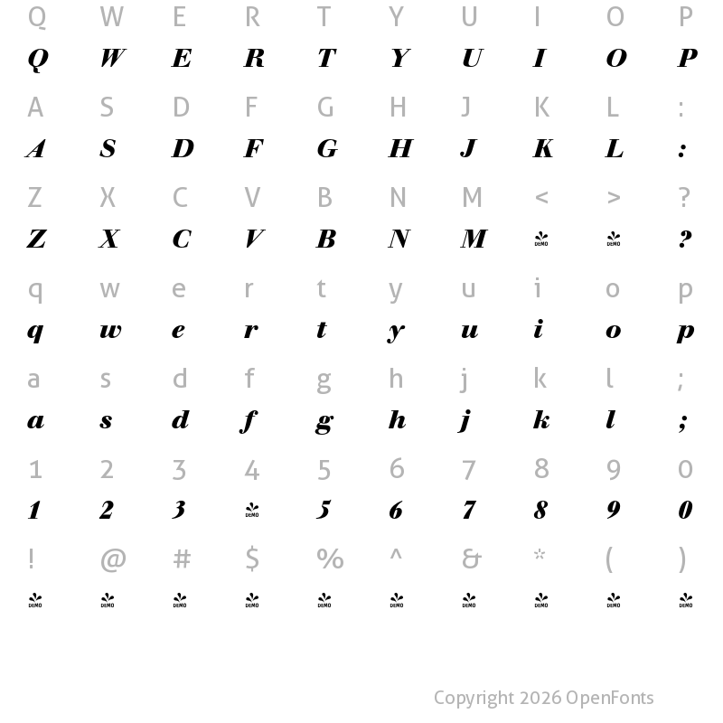 Character Map of FONTSPRING DEMO - Walbaum FS Bold Italic