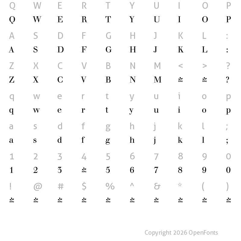Character Map of FONTSPRING DEMO - Walbaum FS Regular