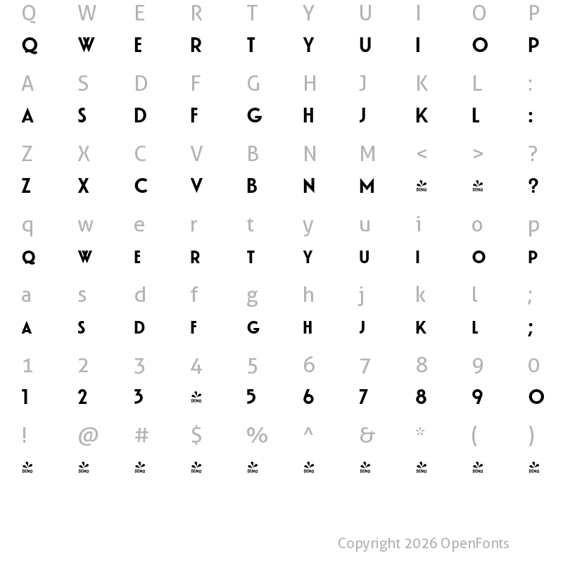 Character Map of FONTSPRING DEMO - Waverly CF Heavy Regular