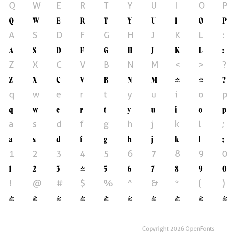 Character Map of FONTSPRING DEMO - Wayfinder CF Bold Regular