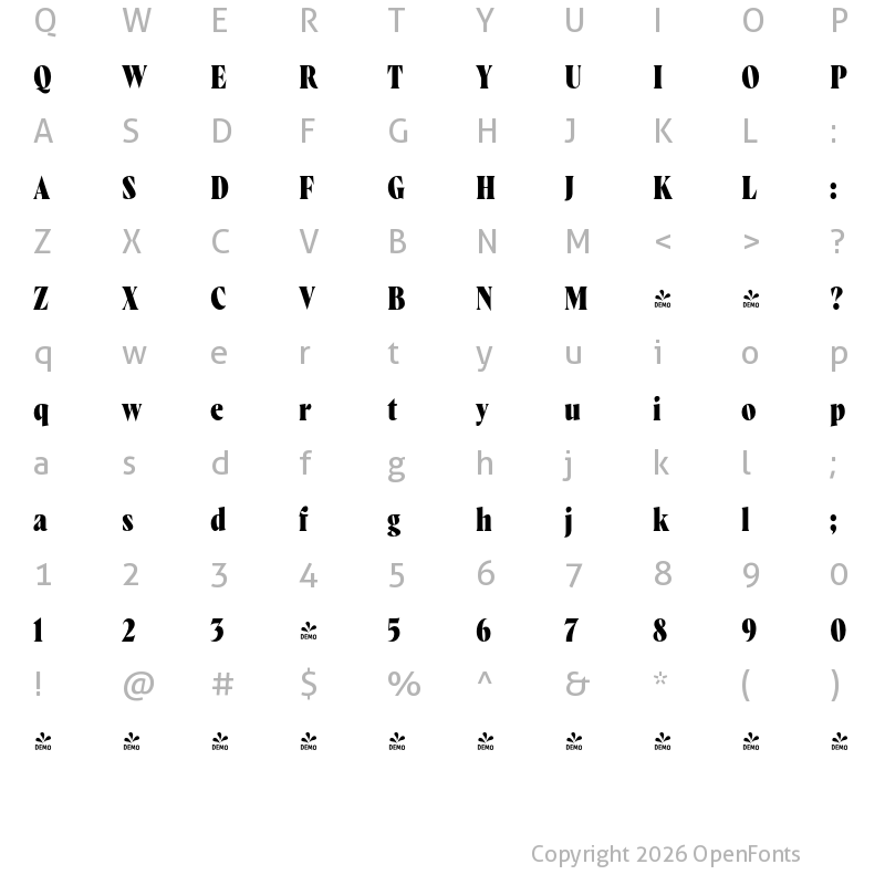 Character Map of FONTSPRING DEMO - Wayfinder CF Extra Bold Regular