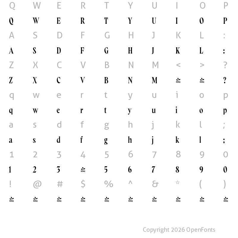 Character Map of FONTSPRING DEMO - Wayfinder CF Thin Regular