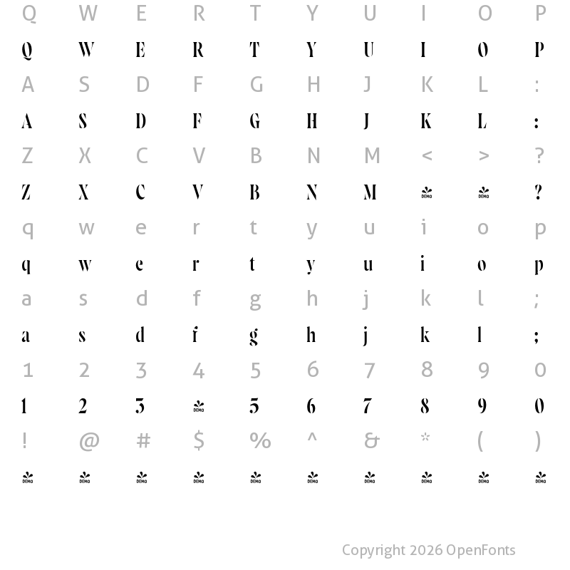 Character Map of FONTSPRING DEMO - Wayfinder Stencil CF Thin Regular