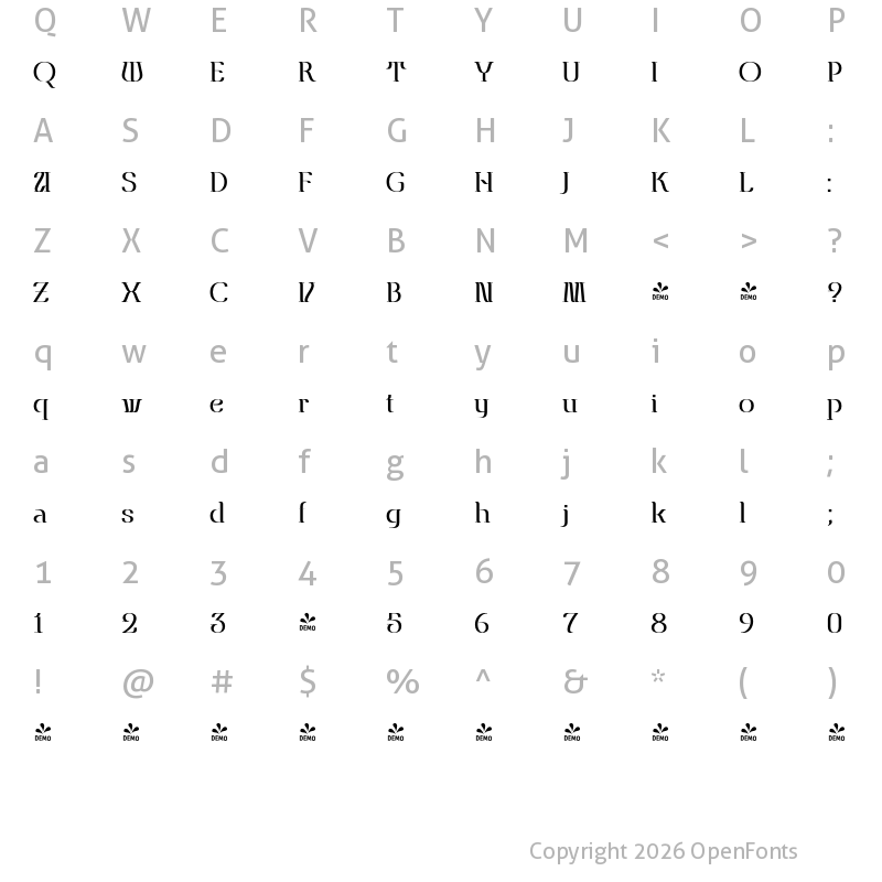 Character Map of FONTSPRING DEMO - Wedusa Regular