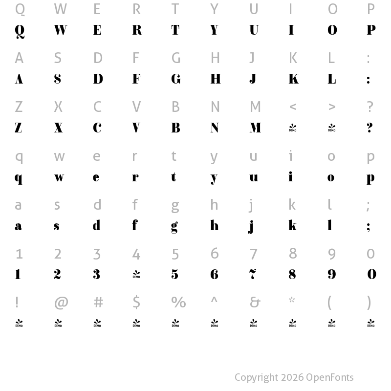 Character Map of FONTSPRING DEMO - Winslow Title Black Narrow Regular