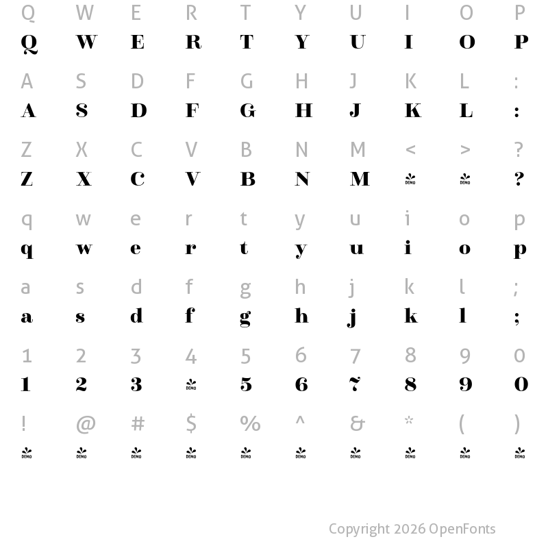 Character Map of FONTSPRING DEMO - Winslow Title Black Regular