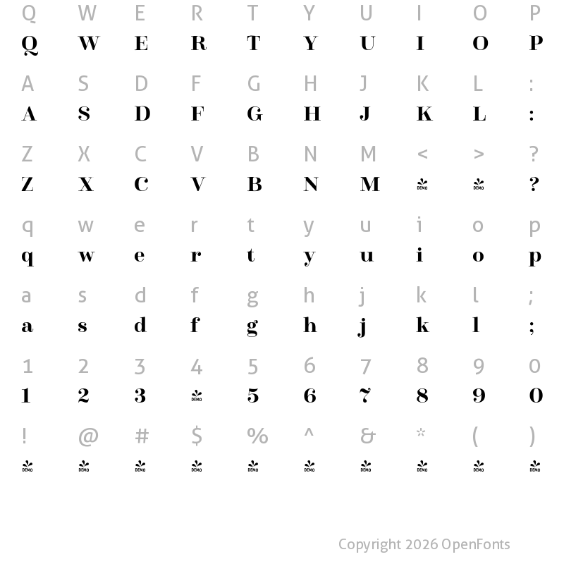 Character Map of FONTSPRING DEMO - Winslow Title Bold