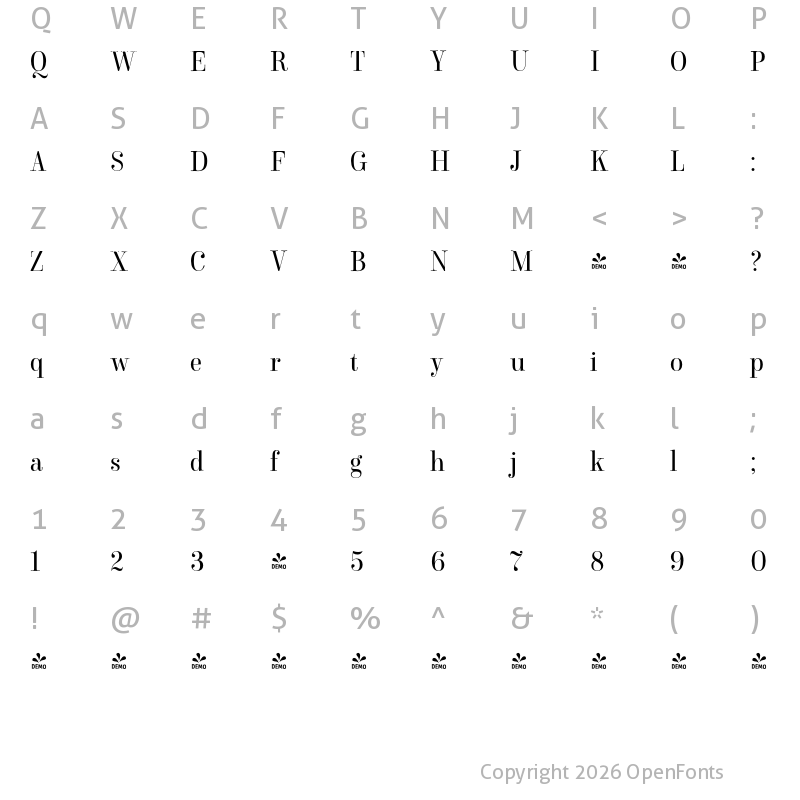 Character Map of FONTSPRING DEMO - Winslow Title Light Narrow Regular