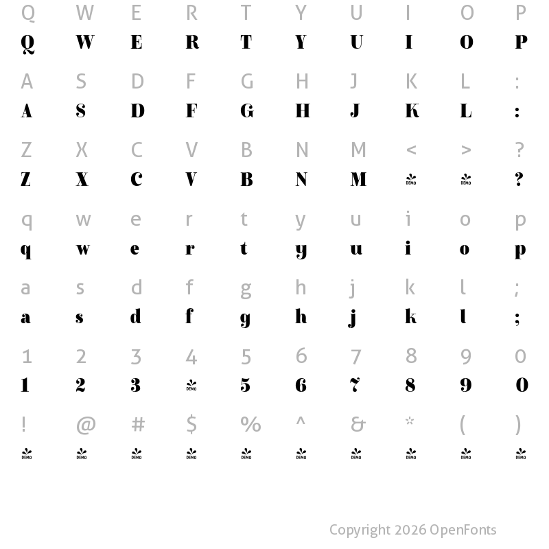 Character Map of FONTSPRING DEMO - Winslow Title Mod Black Narrow Regular