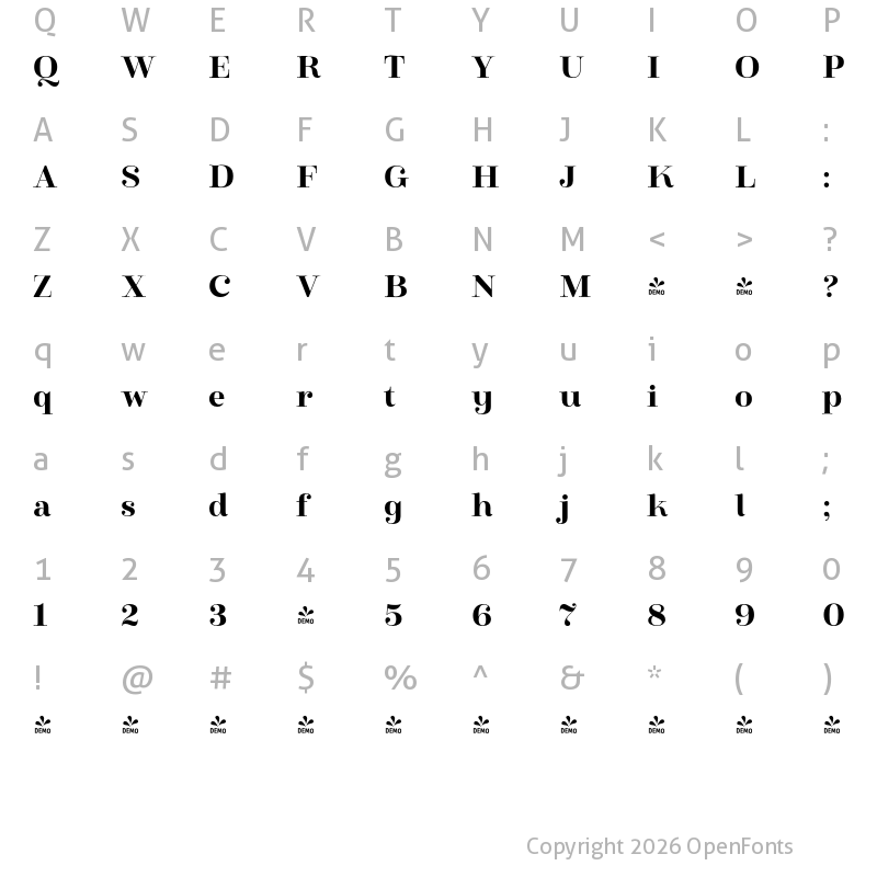 Character Map of FONTSPRING DEMO - Winslow Title Mod Bold