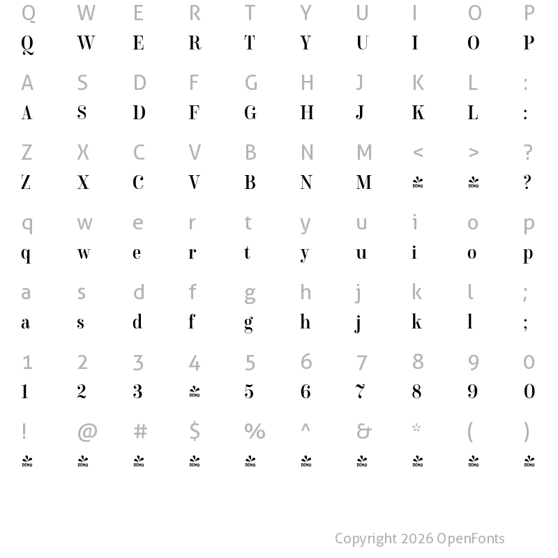 Character Map of FONTSPRING DEMO - Winslow Title Narrow Regular