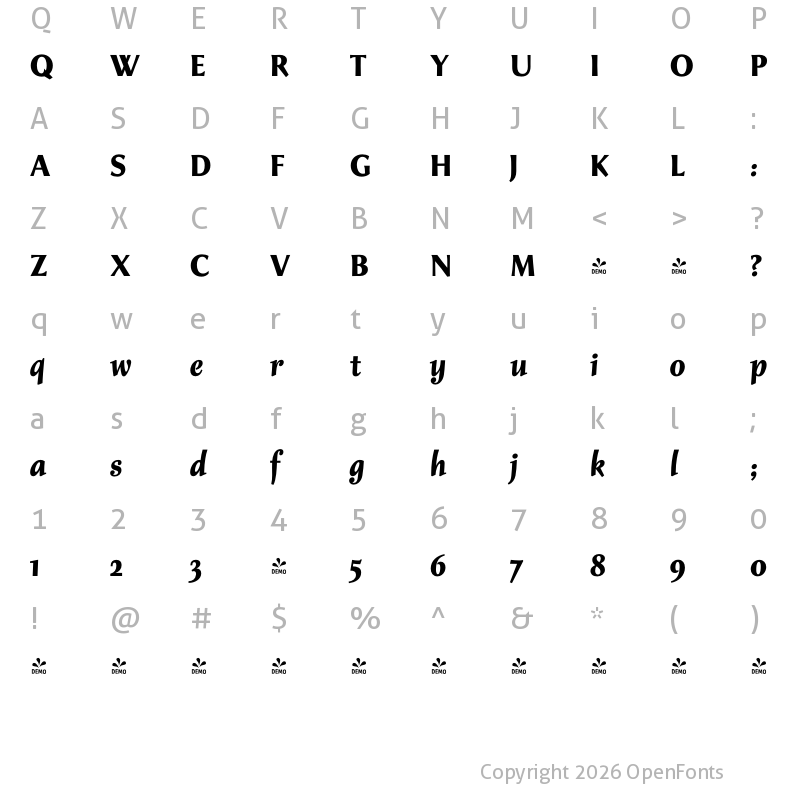 Character Map of FONTSPRING DEMO - Winterfell Bold