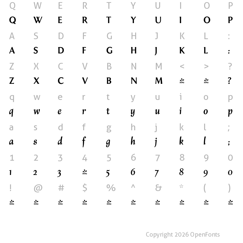 Character Map of FONTSPRING DEMO - Winterfell Med Regular