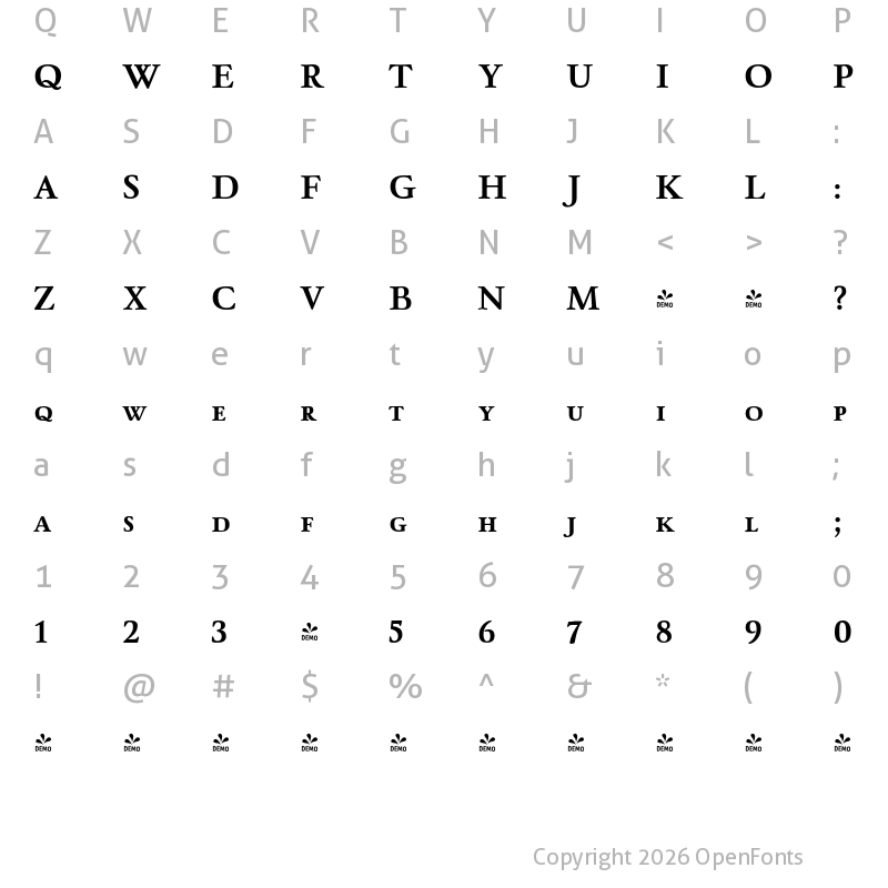 Character Map of FONTSPRING DEMO - Winthorpe Sc Bold