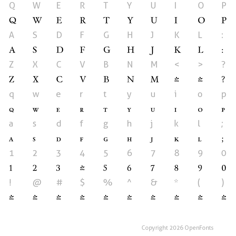 Character Map of FONTSPRING DEMO - Winthorpe Sc Regular
